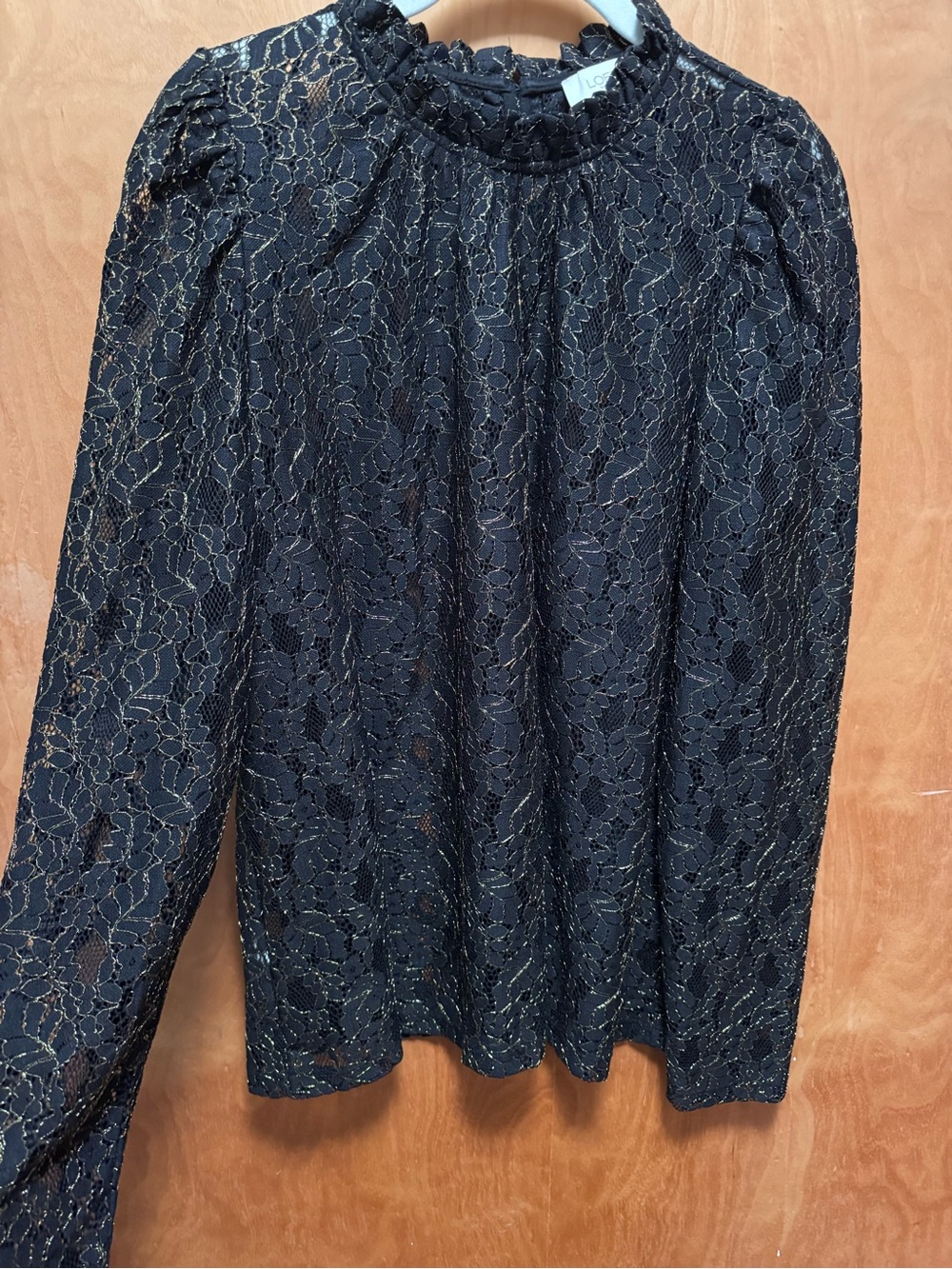 LOFT Outlet Black Gold Lace Long-Sleeve Shirt size large
